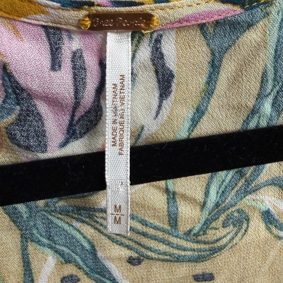 Free People Womens M Yellow Floral Print V Neck Babydoll Mini Dress Long Sleeve - Picture 9 of 10